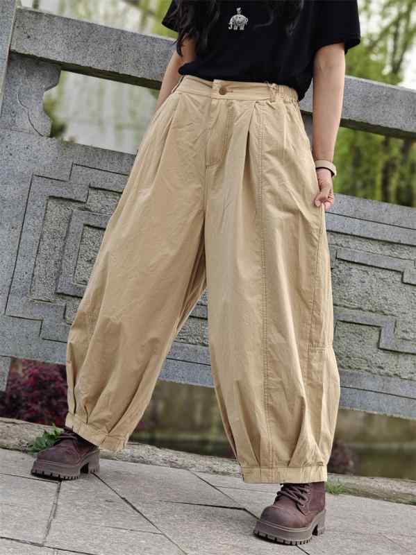 レディース ワイドレッグパンツ エスニック ゆったり 楽ちん ソリッドカラー シンプル カジュアルパンツ 春 オーバーサイズ 通勤 体型 カバー キュロットパンツ フリーサイズ