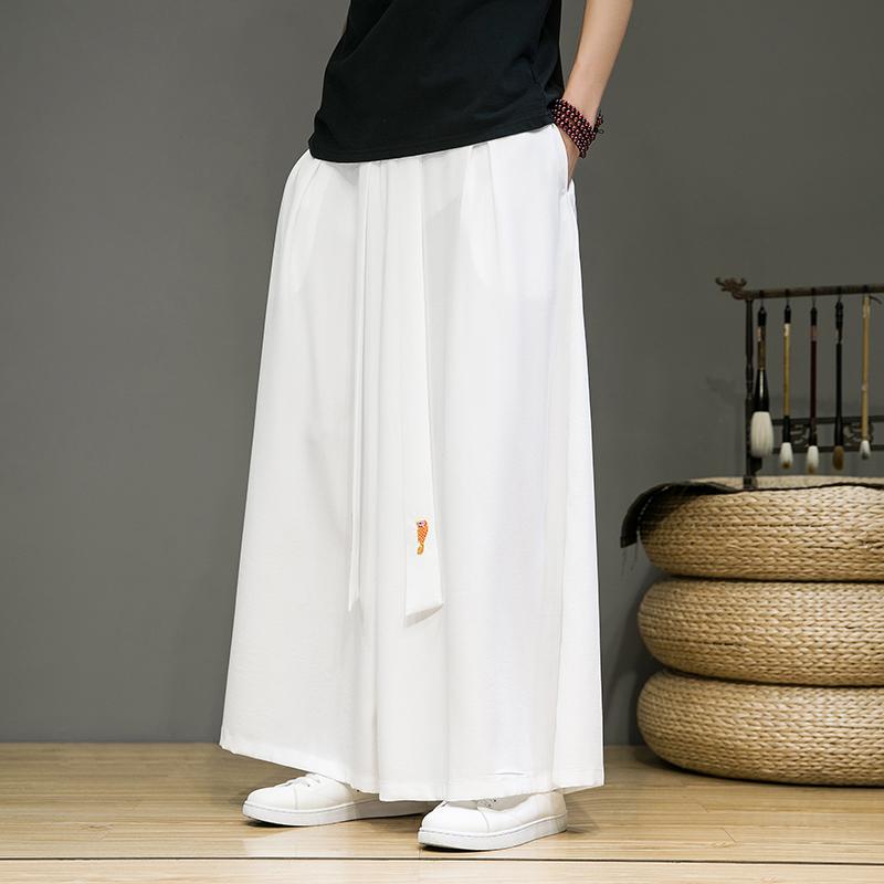 メンズ 中国風 ファッション チャイナ風 夏 レトロ 刺繍 キュロット 薄手 氷 ストレート ワイドレッグパンツ レトロ 漢服 大きいサイズ ズボン
