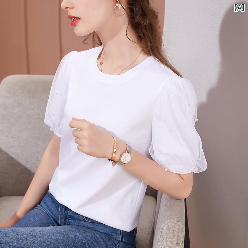 レディース 夏 綿 ラテン ダンス 服 女性 大人 パフスリーブ トップス 半袖 標準 モダン 練習