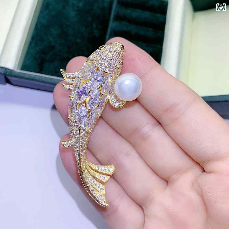 セキュアデポのジャケット レディース ブローチ 大人 かわいい 襟ピン 胸飾り 幸運 鯉 魚 韓国 スーツ コサージュ｜アングル2
