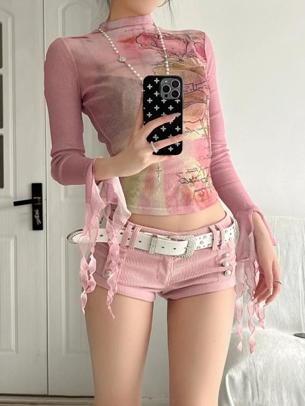 Cropped Pants - レディース ショートパンツ 韓国 かわいい おしゃれ 脚長 細見え アップ ハイウエスト 快適 快適 イベント フェス レジャー アウトドア 女子会 旅行 普段着 ダンス パフォーマンス