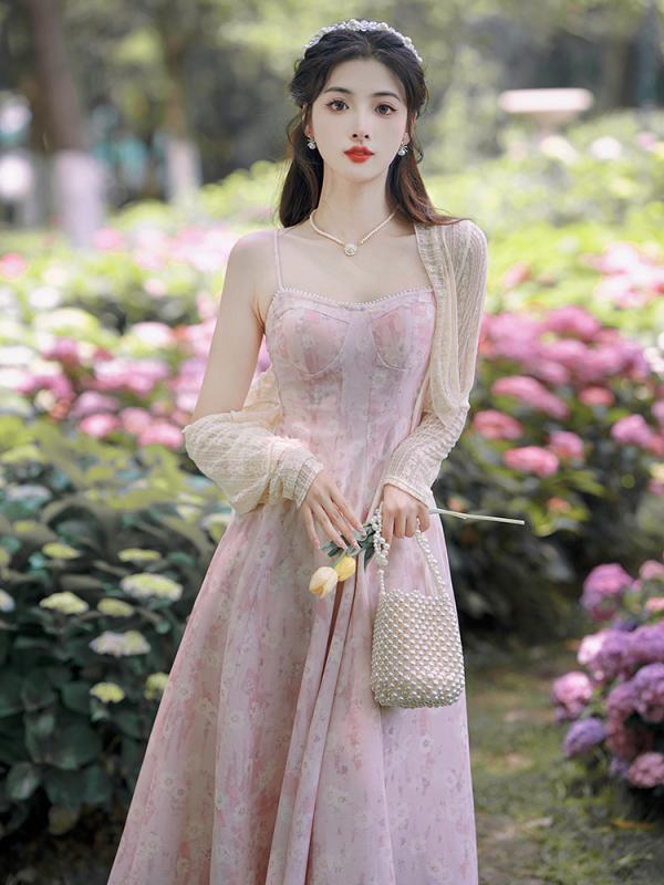Other - レディース 婦人服 ワンピース ドレス レトロ ウエストマーク フリル シフォン 夏 花柄