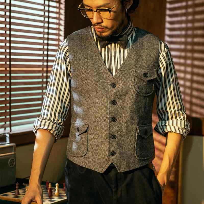 ベスト ジレ チョッキ トップス メンズ 紳士 秋冬 レトロ 暖かい ウール 大きめサイズ Vネック シングルブレスト