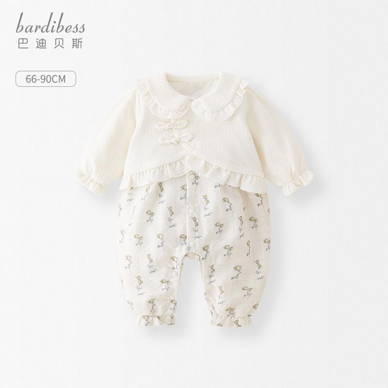ベビー ロンパース ジャンプスーツ カバーオール 赤ちゃん品 おしゃれ ファッション 女の子 春 かわいい フェイクセットアップ ポリエステル 女の子 長袖 花柄 フリル
