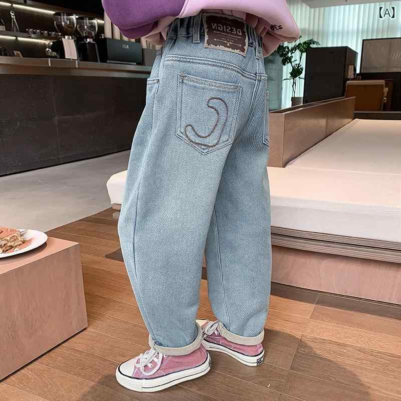 パンツ ズボン デニム ジーンズ キッズ 子供 女の子 おしゃれ ファッション カジュアル 春冬 厚手 女の子 ロング シンプル