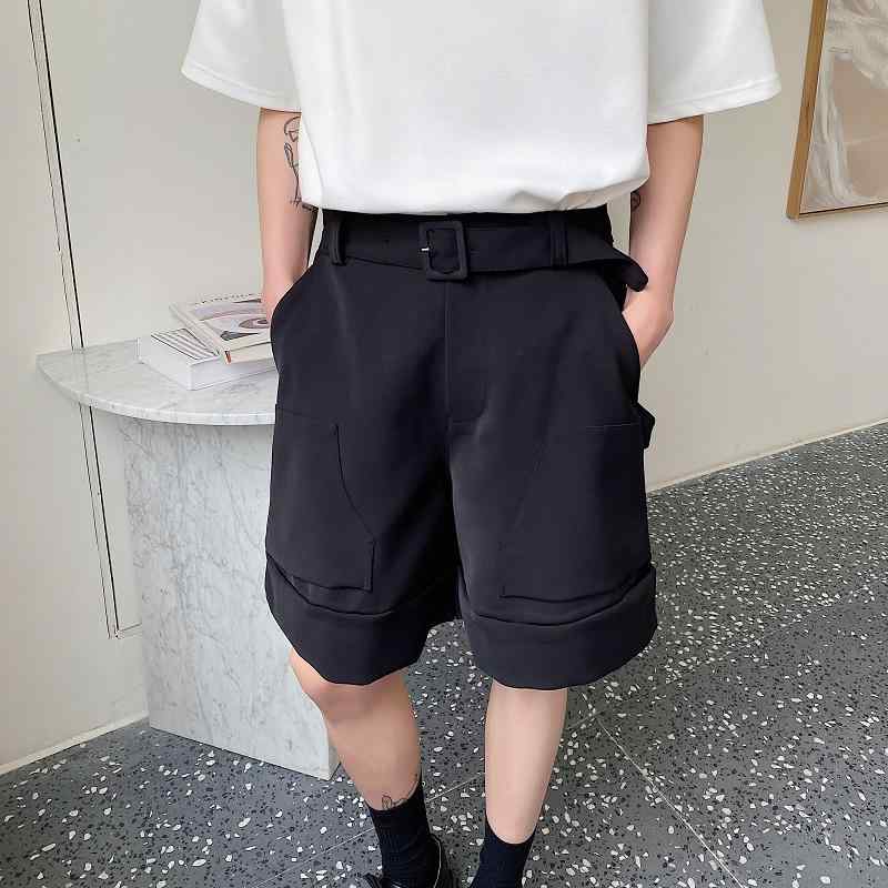 メンズ パンツ 夏 ワイドレッグ カーゴ ショーツ ベルト 韓国 カジュアル ストレート レッグ ミドルハイウエスト