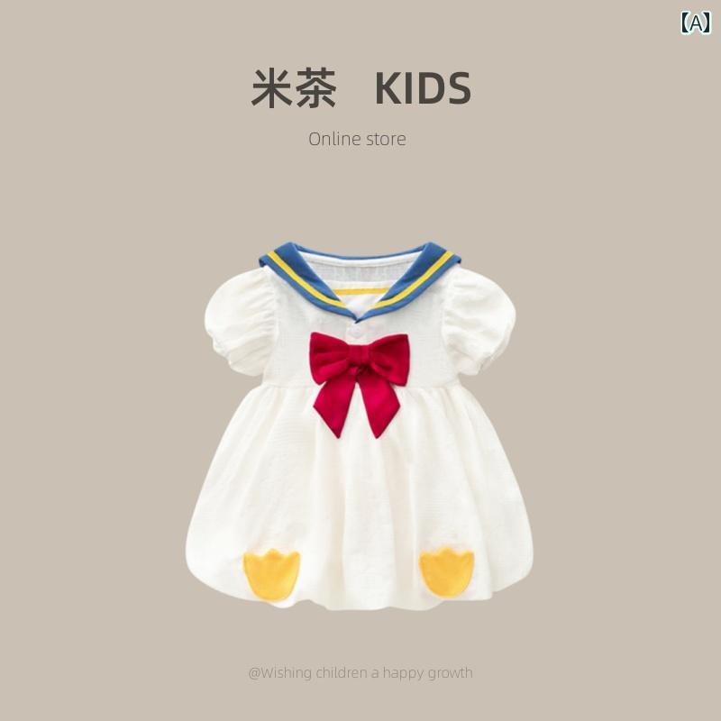 ドレス キッズ 幼児 サマー ワンピース おしゃれ かわいい 女の子 韓国 服 夏 かわいい パフスリーブ カレッジ スタイル ベビー プリンセス