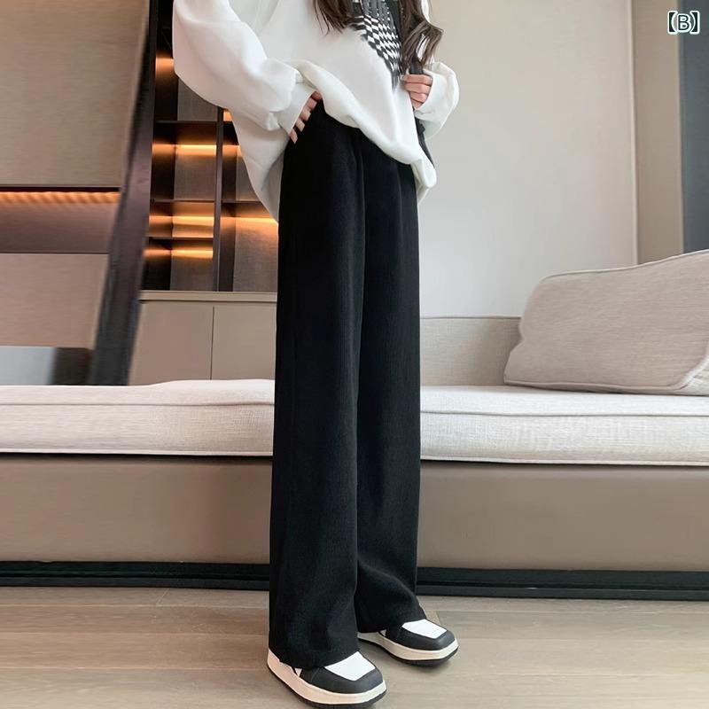 マタニティ パンツ 春秋冬 起毛 ワイドレッグ パンツ 秋冬 小柄 綿 パンツ 腹部サ...