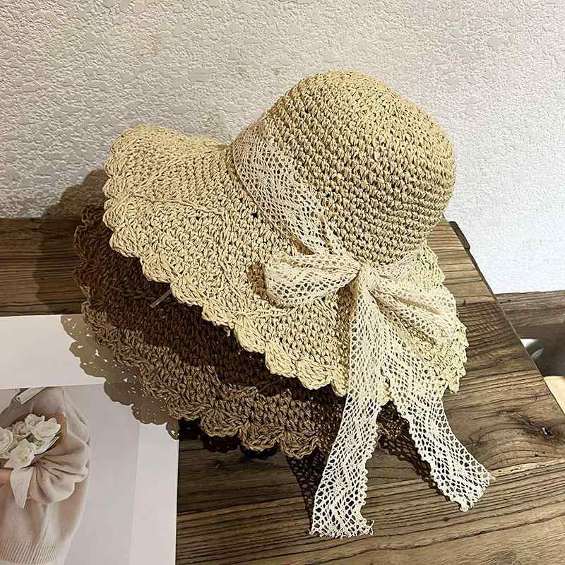 帽子 韓国 シック ストロー ボウ ストローハット さわやか 和 ロリータ 夏 レディース 海辺 休暇 つば広 太陽 帽子 リボン 麦わら帽子