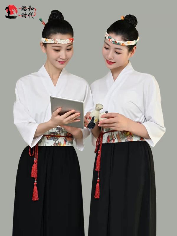 飲食店 業務 ユニフォーム 和食 レストラン 寿司屋 ウェイター 歓迎 作業着 精巧 着物 白 スーツ レディース 七分丈 トップス