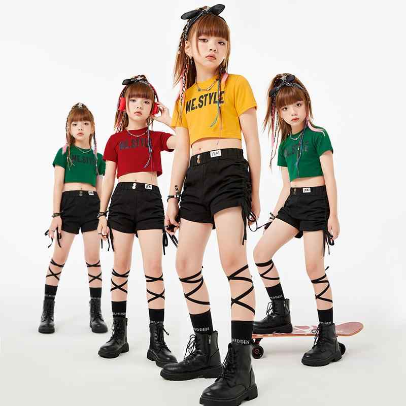 子供服 女の子 Tシャツ へそ出し ショートパンツ 夏 コスチューム バンド ダンス ヒップホップ ストリ..