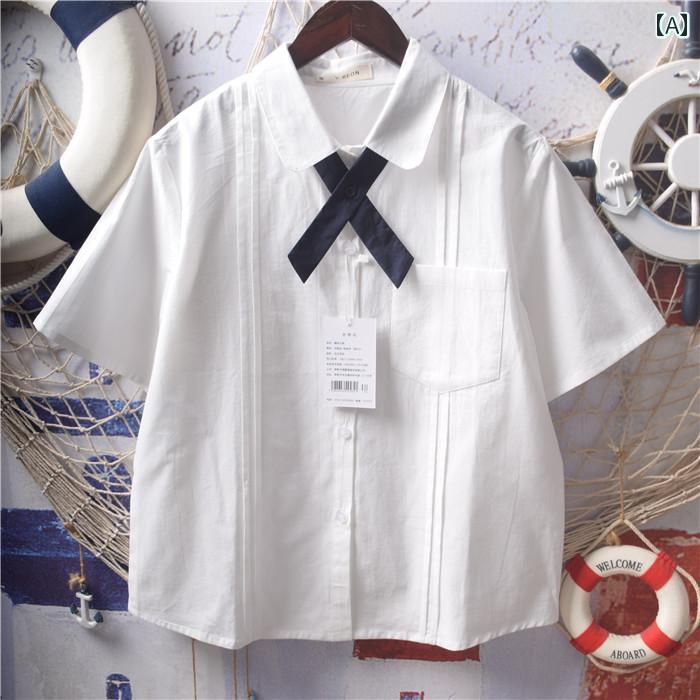 トップス ソフト ガール カレッジ 小さい フレッシュ オルガン プリーツ 蝶 ネクタイ 人形 襟 jk 半袖 シャツ