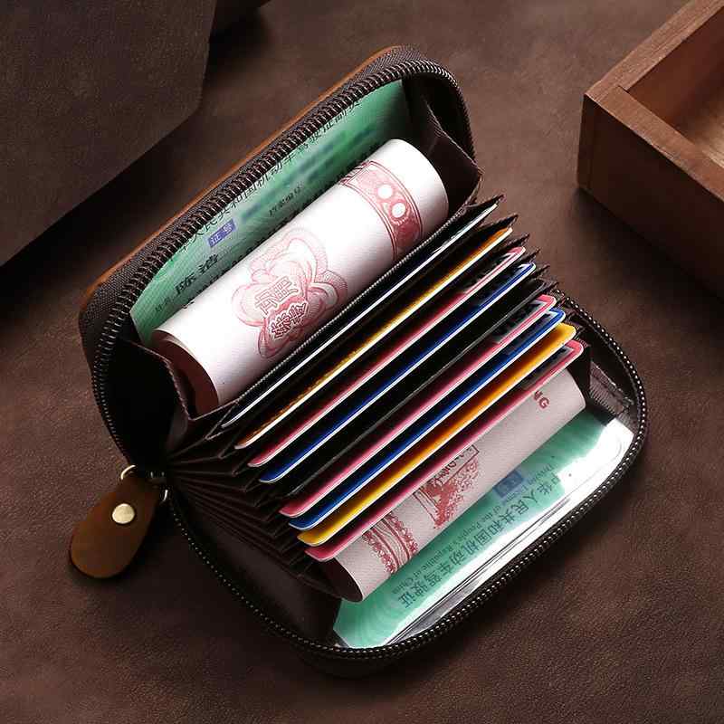 レトロ レザー オルガン カードホルダー マルチ カードスロット 革 ジッパー カードホルダー トーテム ..