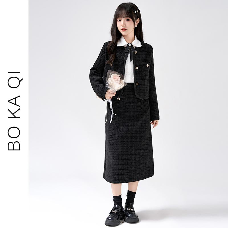 ジャケット スカート レディース ファッション 秋冬 黒 フレグランス ショート 女性 ガーリー カレッジ ゆったり