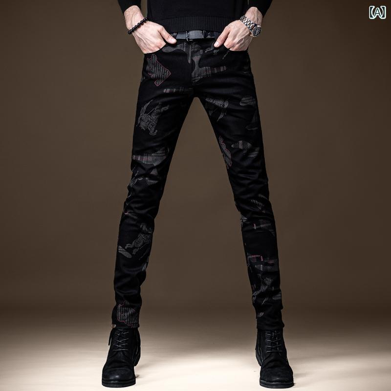 メンズ デニム ロングパンツ 春秋 ストレート スリム カジュアル スタイリッシュ おしゃれ 快適 デイリー イベント レジャー アウトドア ツーリング