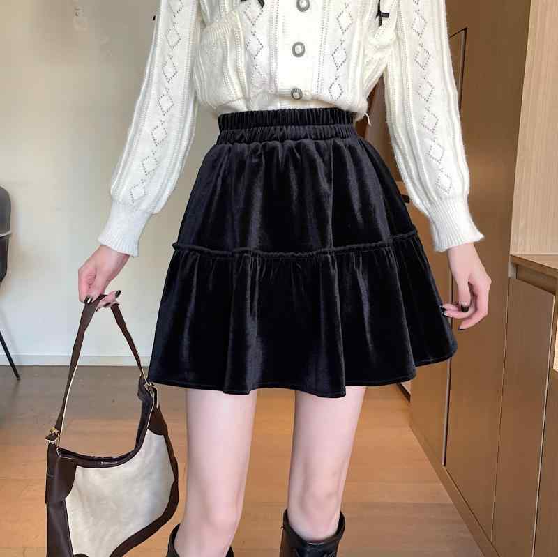 スカート レディース 秋 冬 ボトムス ゴールド ベルベット プリーツ 大きいサイズ ケーキ ふわふわ ハ..