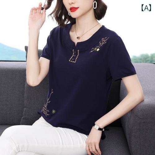 レディース 夏 カジュアル T シャツ 半袖 ゆったり 体型カバー マザーズ 婦人服 おしゃれ 普段使い 女性 t 大きめ サイズ 腹部 カバー 綿 トップス 小さい(4)