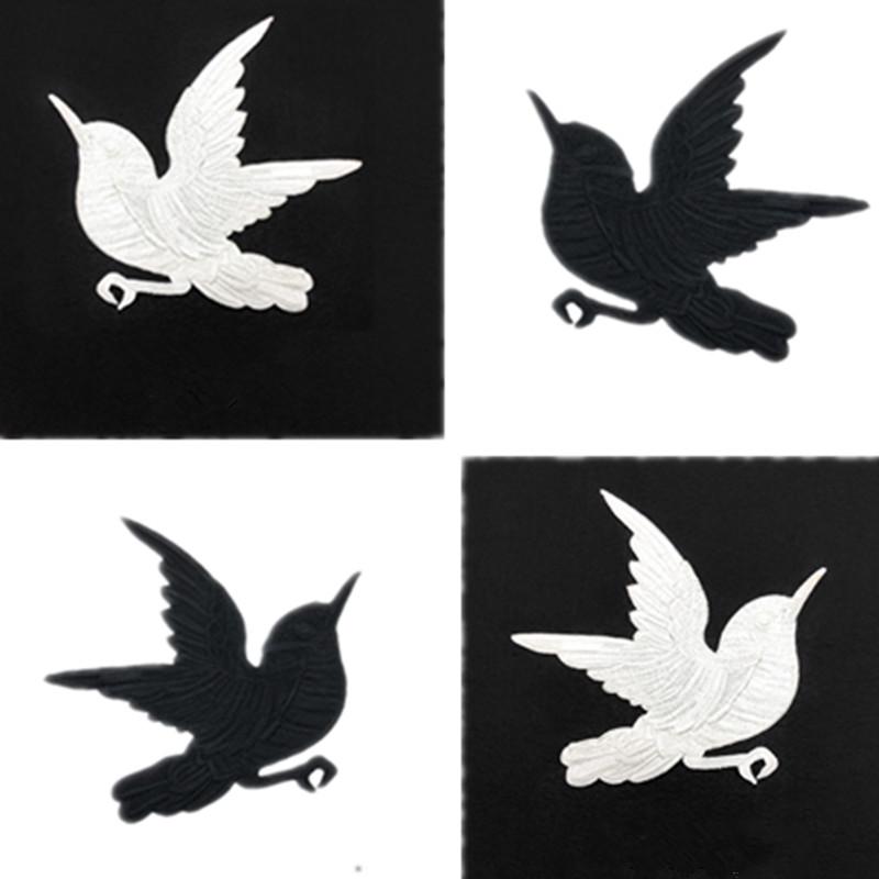 パッチ アップリケ ペア 白黒 鳥 刺繍 布 粘着 バック ドレス スカート 装飾 アクセサリー 服 ワッペン アップリケ