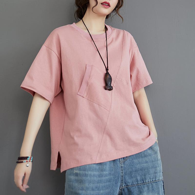 レディース ファッション カジュアル 婦人服 ゆったり 快適Tシャツ 夏 半袖シャツ 大きめサイズ カジュアル 韓国 スリム ラウンドネック