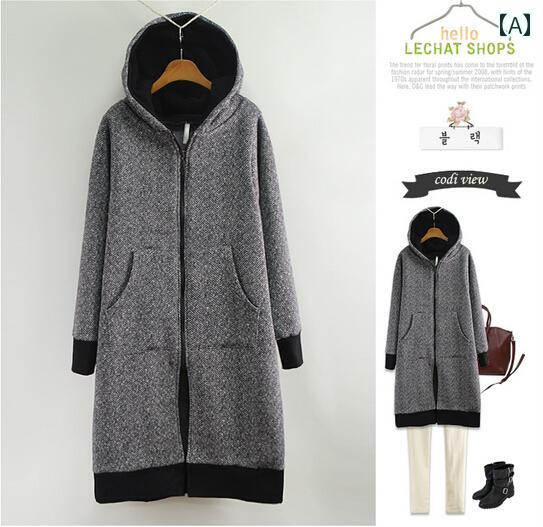 パーカー シンプル カジュアル おしゃれ スタイリッシュ きれいめ ラフ 普段着 レディース ファッション 大きめサイズ ぽっちゃり 韓国 秋冬(4)