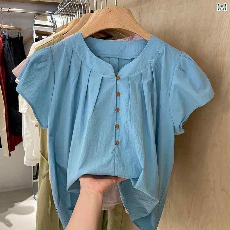 レディース カジュアル シャツ トップス おしゃれ お母さん 普段使い 婦人服 女性用 フレンチ フライング スリーブ コットンリネン ウエスタン プルオーバー リネン T