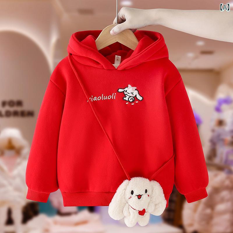 トップス キッズ ウェア ガールズ フリース バック パック プラス フリース 刺繍 スウェットシャツ 冬..