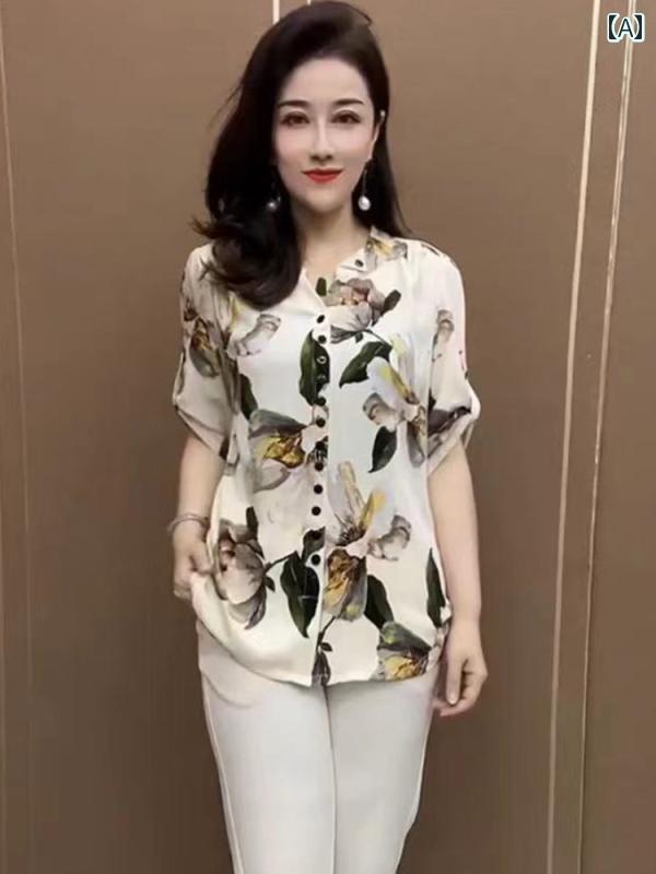 レディース 春夏 半袖ブラウス ロングパンツ 細見え 上品 おしゃれ きれいめ マザーズ 普段使い 会食 婦人服 結婚式 旅行 衣装