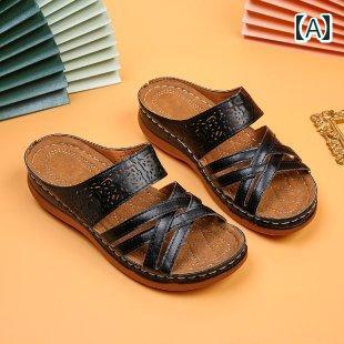 レディース 夏 サンダル 春 ウェッジ ヒール 厚底 滑り止め ビーチ ママ スリッパ アウター