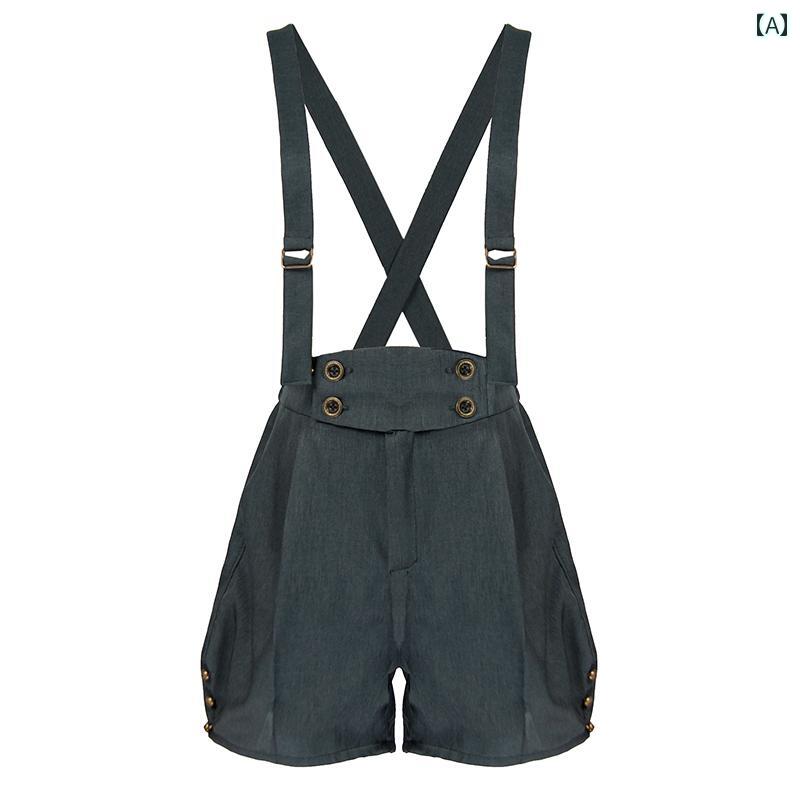セキュアデポのグレー レトロ 取り外し可能 サスペンダー 春夏 パンプキン ショーツ ショートパンツ レディース｜アングル2