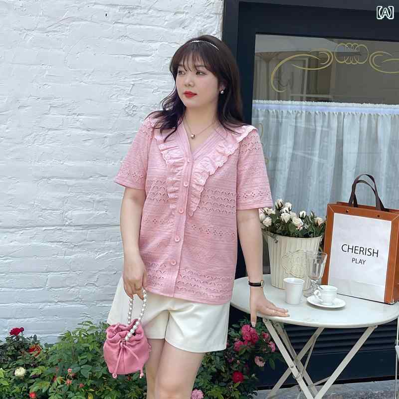 レディース シャツ ブラウス 半袖 夏 大きめサイズ ぽっちゃり体型 パフスリーブ カジュアル 通勤 通学 レジャー ショッピング ホーム..