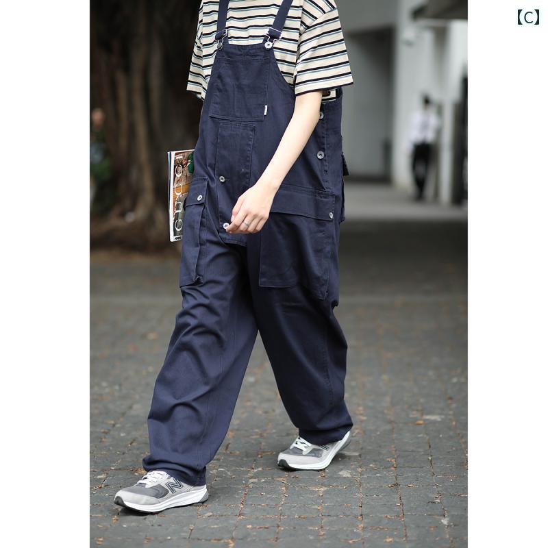 メンズ レディース オーバー オール サロペット おしゃれ 作業着 レトロ アミ カーキ ストレート カップル サスペンダー