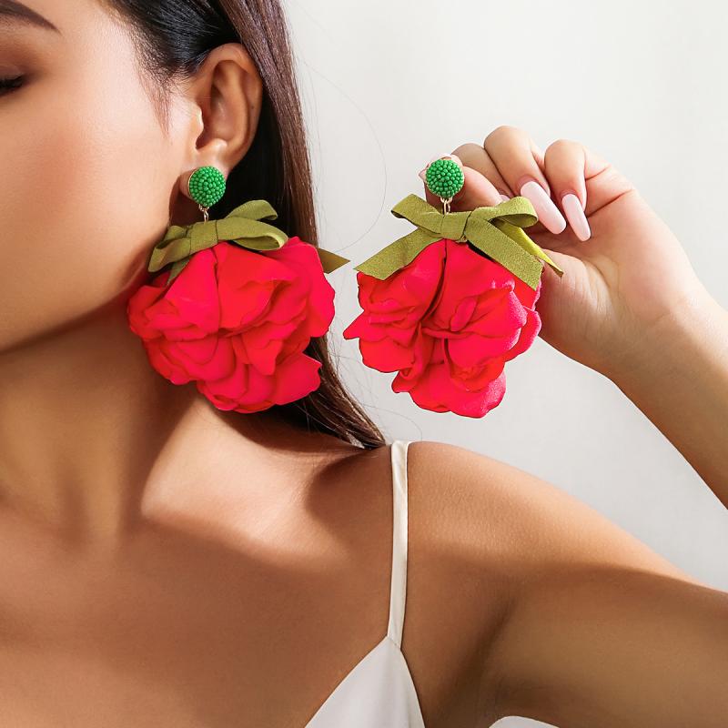 ピアス レディース エスニック ボヘミアン おしゃれ アメリカン ジュエリー 生地 大きい 花 イヤ リング リボン ホリデー 女性用