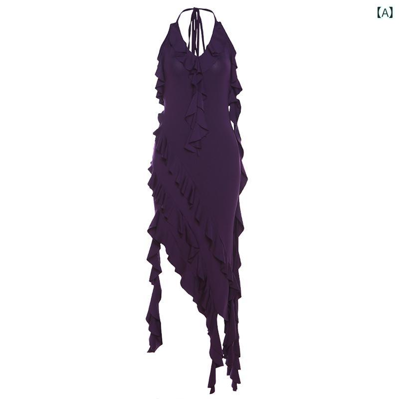 レディース 夏 ワンピース アメリカン ホルター ドレス ハイスリット 魅惑的 サスペンダー スカート