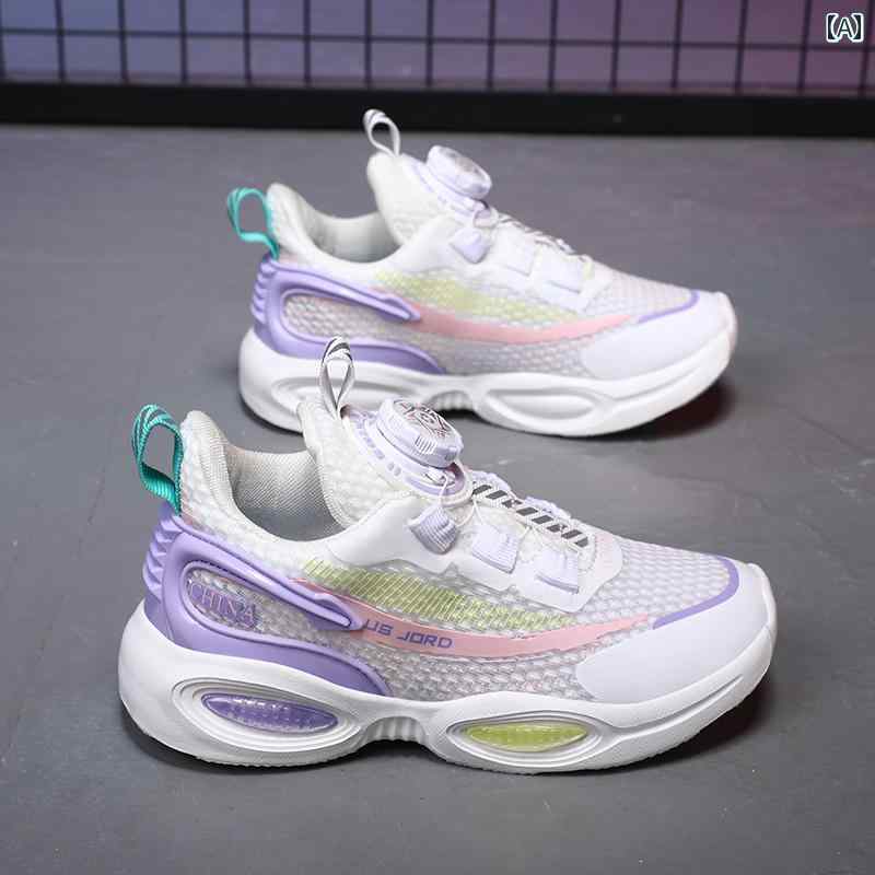 レディース 夏 ジョギング シューズ スポーツ メッシュ 通気性 薄型 ランニング 中学生 回転 ボタン 婦..