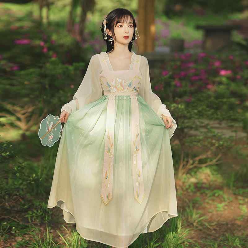 Other - レディース 漢服 民族衣装 ワンピース ドレス レトロ フリル シフォン 中国 夏 刺繍 漢