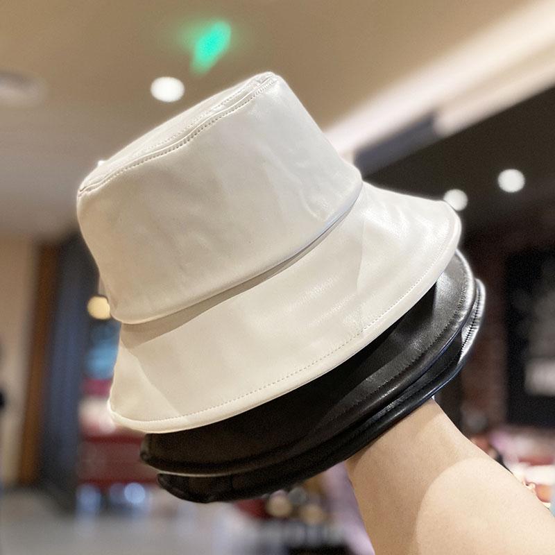 帽子 韓国 PUレザー フラットトップ フィッシャーマンハット レディース 春秋 ソリッドカラー 英国 レトロ ファッション バケットハット