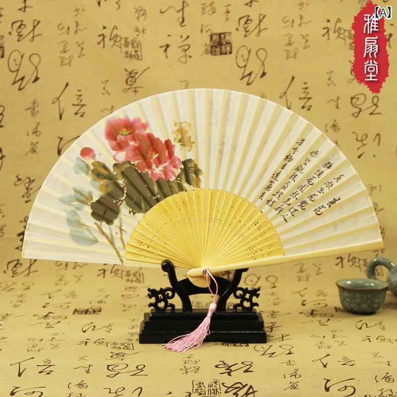 夏 チャイナ風 レトロ ポータブル 扇子 ダンス 韓国 中国 花柄 団扇 扇 タッセル 春 ファン 21cm