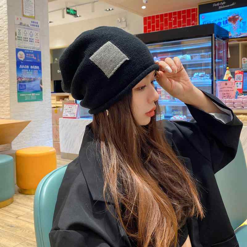レディース 秋 冬 ニット ウール 帽子 和 ストリート 穴 パッチ ファッション パイル 韓国 包頭
