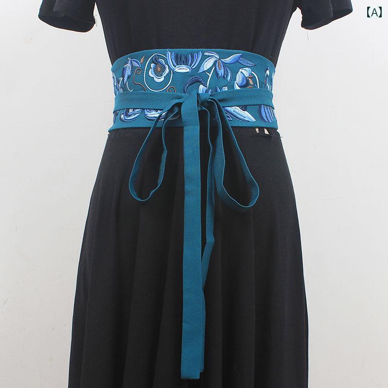Obi Belt, Hanbok Waist Band, Japanese Style, Chinese Style, Wide Belt, Wide Waist Marker, Women's Decorative Belt, Skirt, Retro, Embroidered, Flower