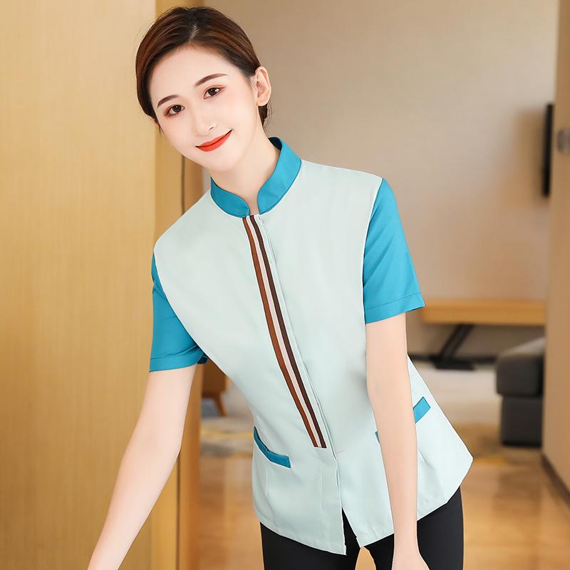 清掃員 制服 掃除 作業着 ユニフォーム 清潔感 爽やか レディース ハウスキーパー クリーニング 施設 ホテル エレガント ハウスキーピング 夏 半袖