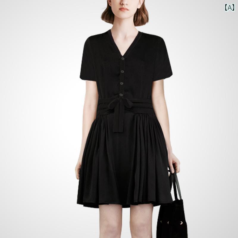 Vネック ドレス レディース 秋服 シンプル おしゃれ かわいい クール デートコーデ パーティー カジュアル エレガント ファッション スカート