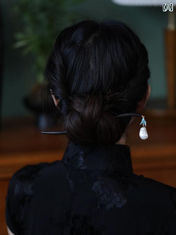 レディース アクセサリー かんざし ヘア レトロ ヘアピン 簪 中華風 ハイエンド バロックパール アンティーク 黒 サンダルウッド クールチャイナ ドレス