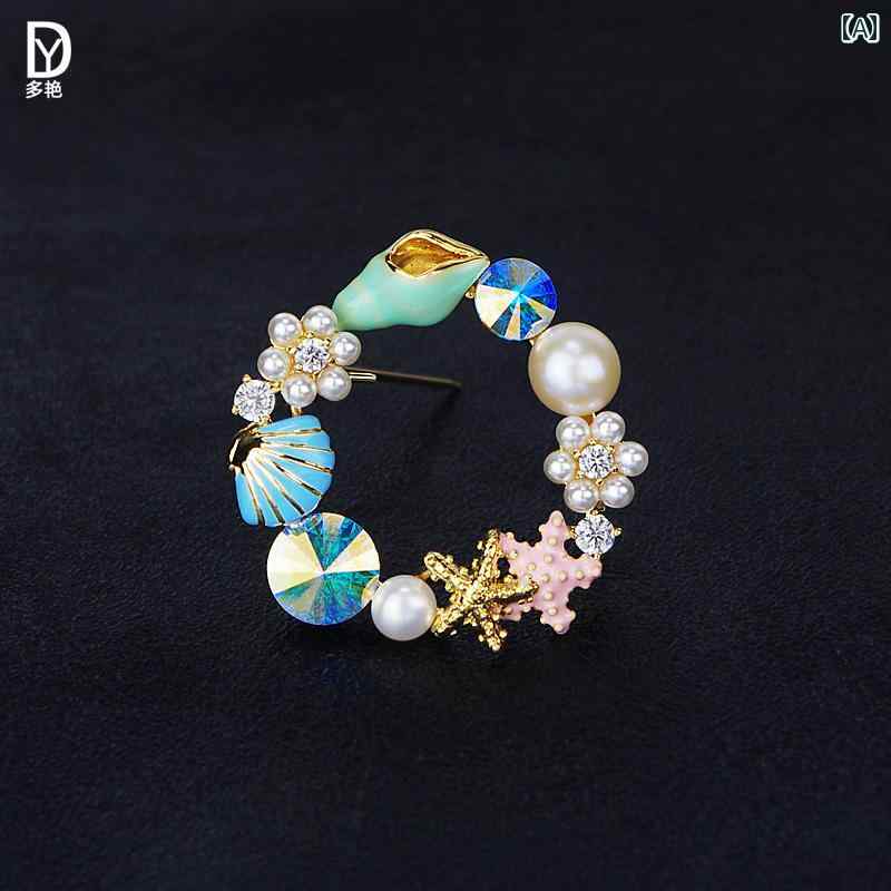 アクセサリー ブローチ 上品 セレモニー マリン バッジ カラフル コサージュ 丸型 露出 防止 ピン カーディガン ボタン 婦人服