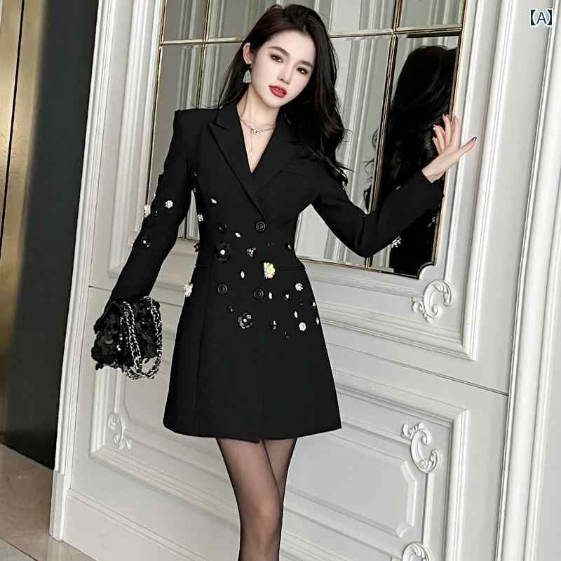 レディース ドレス ワンピース フレンチ ブラック スーツ 秋冬 女性 ハイエンド ライト 高級感 ヘボン スリム スカート