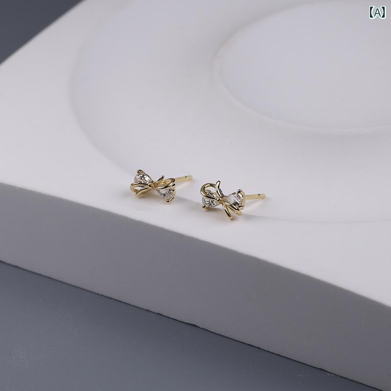 Hawaiian Jewelry - ピアス S925 オール オーバー スター リング シルバーゴールド メッキ リボン ピアス ライト シンプル 精巧 ジュエリー ギフト レディース ファッション アクセサリー 装飾品
