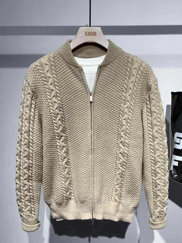 トップス ジャケット メンズ レトロ ツイスト ニットカーディガン 秋冬 ハイエンド ノスタルジック スタンドカラー セーター ジッパー