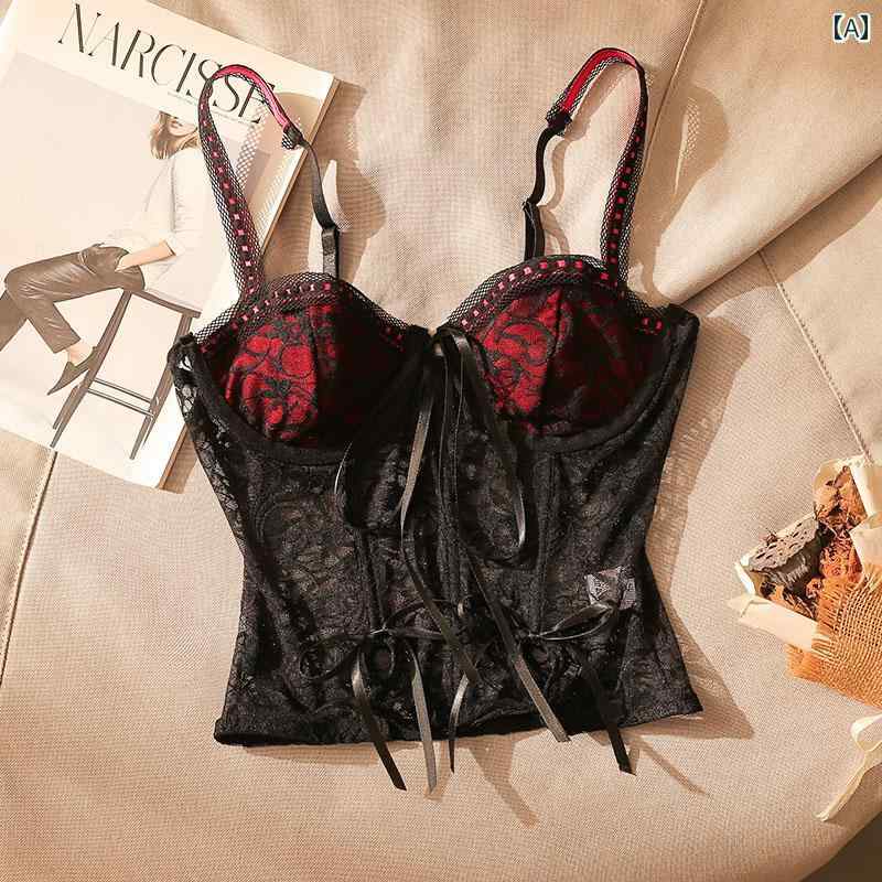 Camisoles - レディース レース ビスチェ モテ服 キャミソール セクシー お腹見せ レイヤード スタイリッシュ 女の子 おしゃれ 韓国 イベント フェス ダンス コスチューム デート アップ