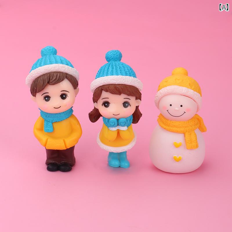 ミニチュア おもちゃ キッズ ドールハウス かわいい カップル 友人 雪 男の子女の子 装飾品 冬 シーン 小道具 フィギュア