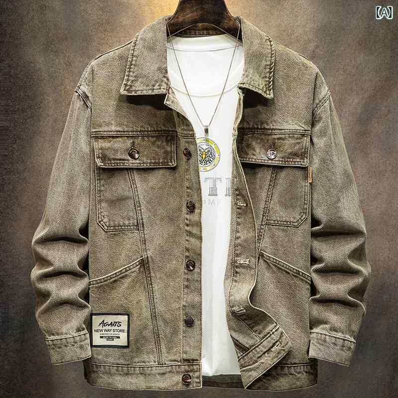 ジャケット デニムジャケット メンズ アメリカン カジュアル 春秋 男性用 レトロ ワークウェア 長袖 ウォッシュ ノスタルジック 男性用