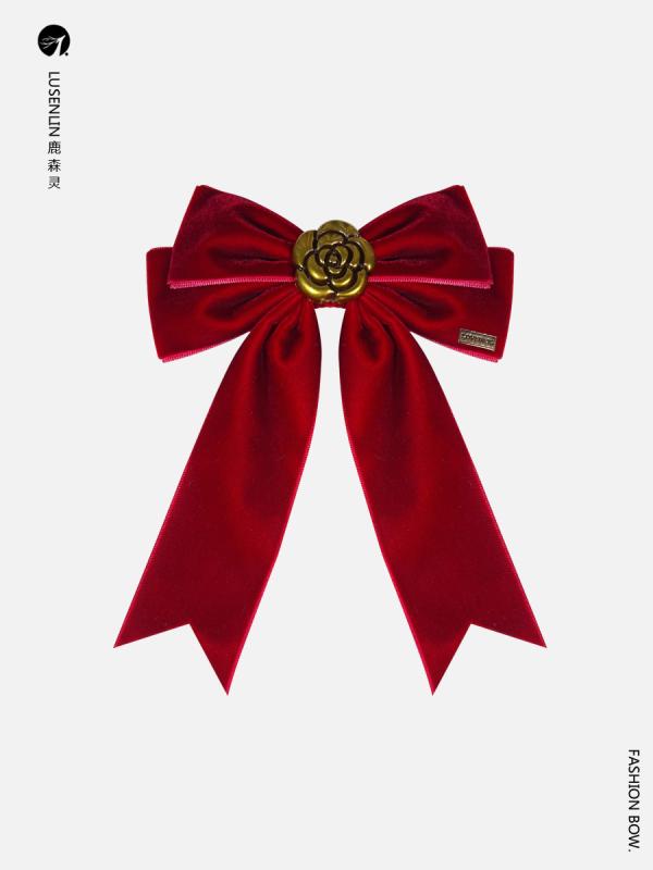 蝶ネクタイ おしゃれ フレンチ レトロ エレガント 合金 椿 起毛 大きめ バーガンディィ シャツ ブローチ レディース アクセサリー